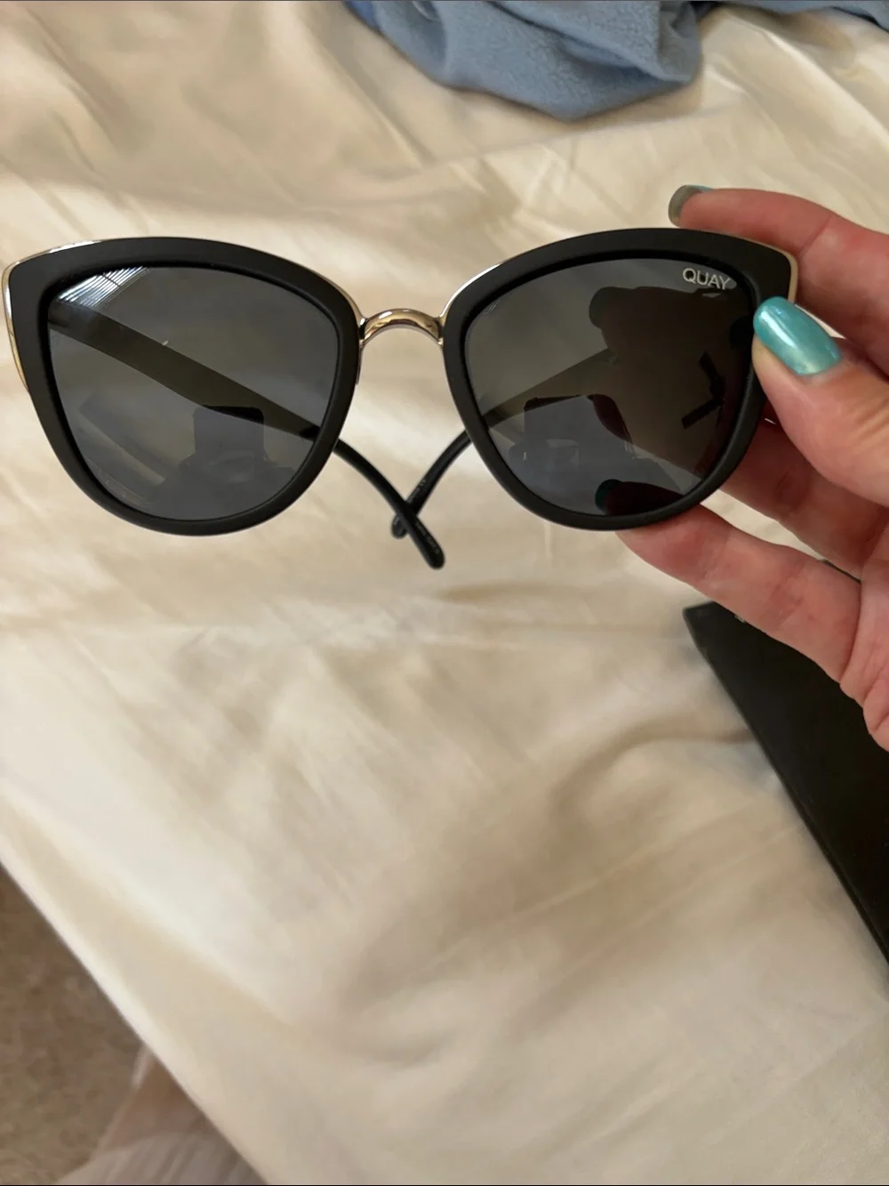 Quay Australia Black Cat-Eye Sunglasses with Silver Trim
